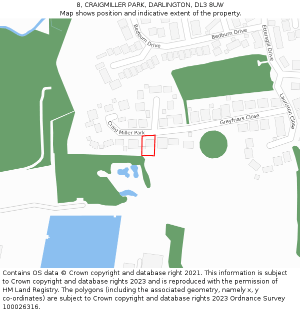 8, CRAIGMILLER PARK, DARLINGTON, DL3 8UW: Location map and indicative extent of plot