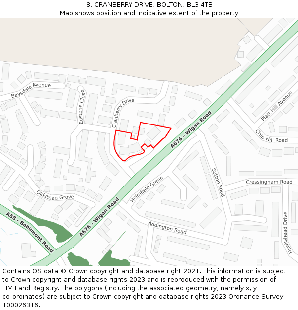 8, CRANBERRY DRIVE, BOLTON, BL3 4TB: Location map and indicative extent of plot
