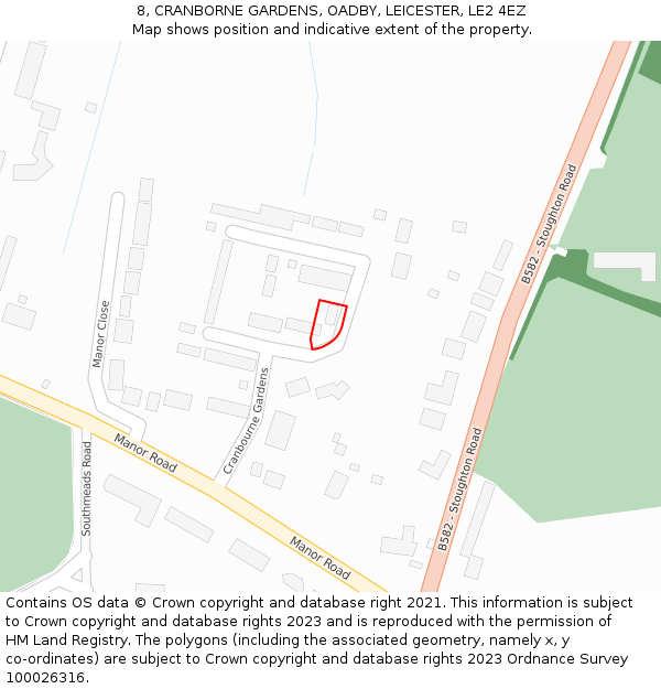 8, CRANBORNE GARDENS, OADBY, LEICESTER, LE2 4EZ: Location map and indicative extent of plot