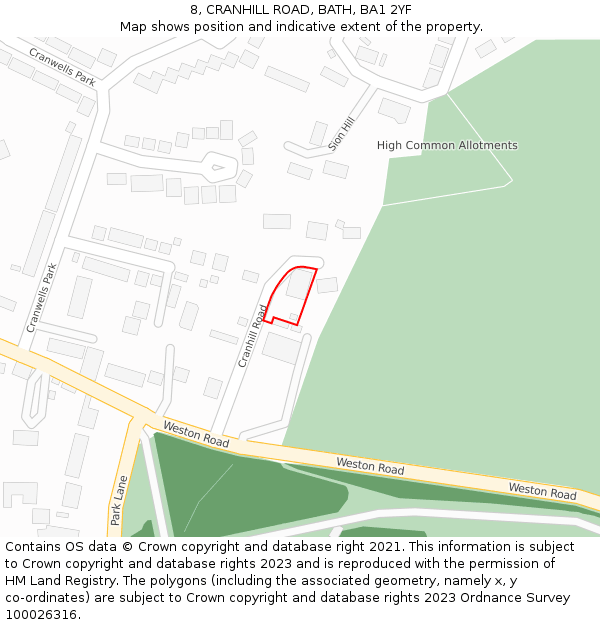 8, CRANHILL ROAD, BATH, BA1 2YF: Location map and indicative extent of plot