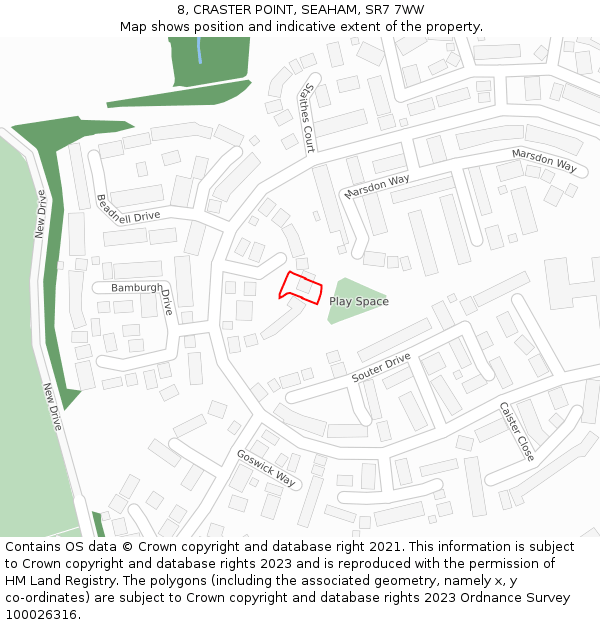 8, CRASTER POINT, SEAHAM, SR7 7WW: Location map and indicative extent of plot