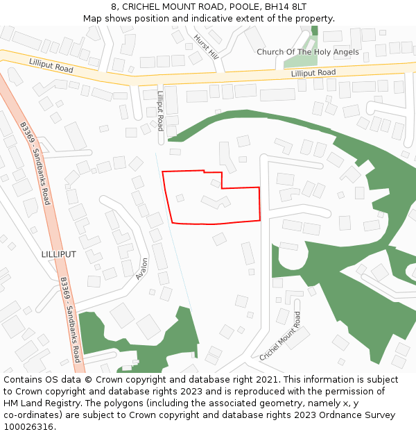 8, CRICHEL MOUNT ROAD, POOLE, BH14 8LT: Location map and indicative extent of plot