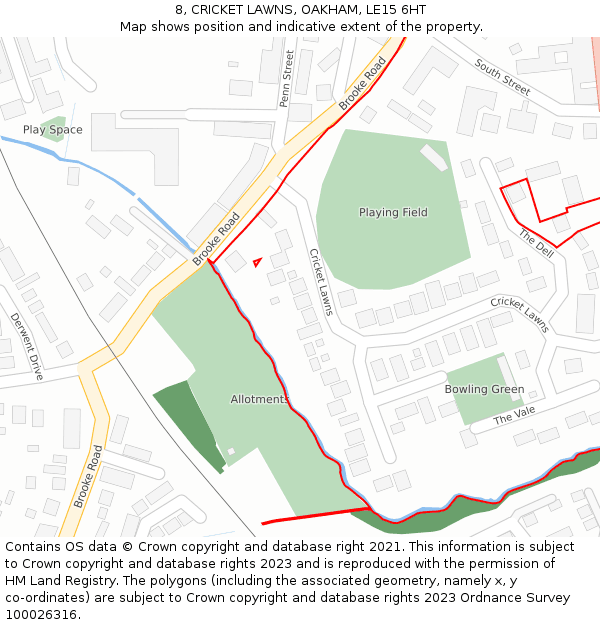 8, CRICKET LAWNS, OAKHAM, LE15 6HT: Location map and indicative extent of plot