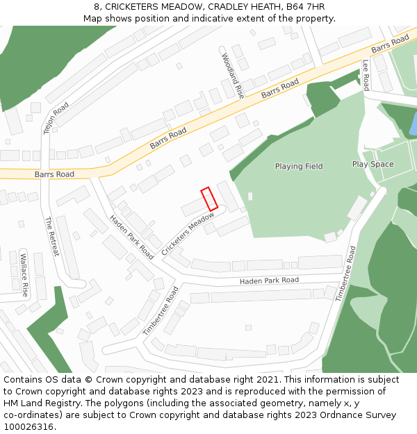 8, CRICKETERS MEADOW, CRADLEY HEATH, B64 7HR: Location map and indicative extent of plot