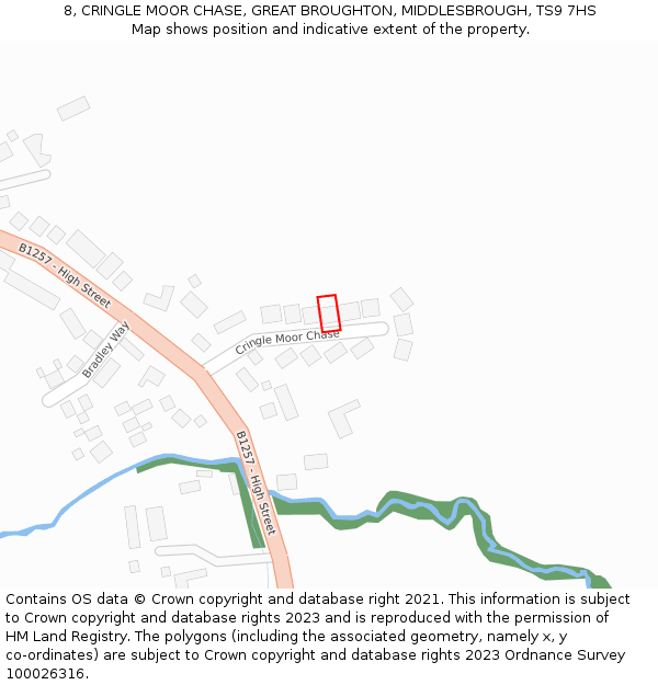 8, CRINGLE MOOR CHASE, GREAT BROUGHTON, MIDDLESBROUGH, TS9 7HS: Location map and indicative extent of plot