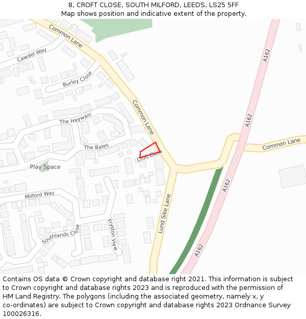 8, CROFT CLOSE, SOUTH MILFORD, LEEDS, LS25 5FF: Location map and indicative extent of plot