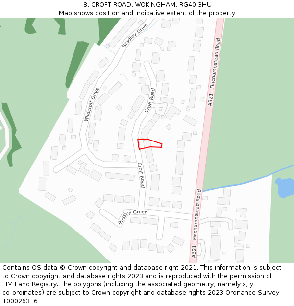 8, CROFT ROAD, WOKINGHAM, RG40 3HU: Location map and indicative extent of plot