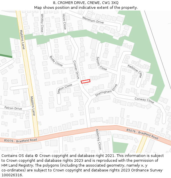 8, CROMER DRIVE, CREWE, CW1 3XQ: Location map and indicative extent of plot