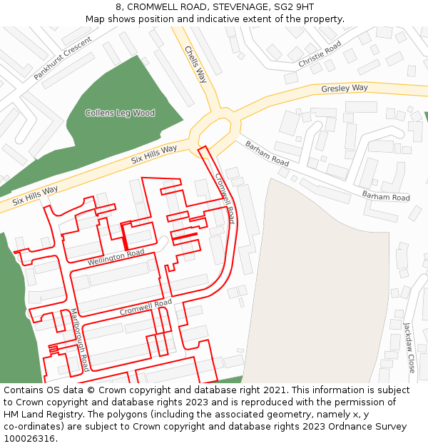 8, CROMWELL ROAD, STEVENAGE, SG2 9HT: Location map and indicative extent of plot