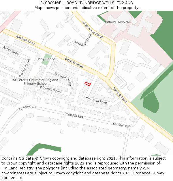 8, CROMWELL ROAD, TUNBRIDGE WELLS, TN2 4UD: Location map and indicative extent of plot