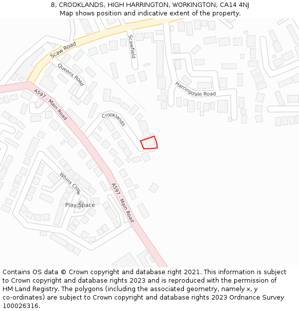 8, CROOKLANDS, HIGH HARRINGTON, WORKINGTON, CA14 4NJ: Location map and indicative extent of plot