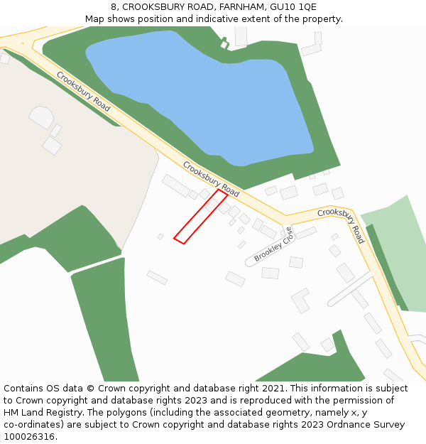 8, CROOKSBURY ROAD, FARNHAM, GU10 1QE: Location map and indicative extent of plot