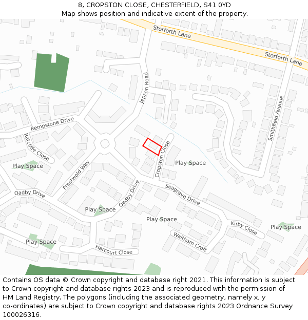 8, CROPSTON CLOSE, CHESTERFIELD, S41 0YD: Location map and indicative extent of plot