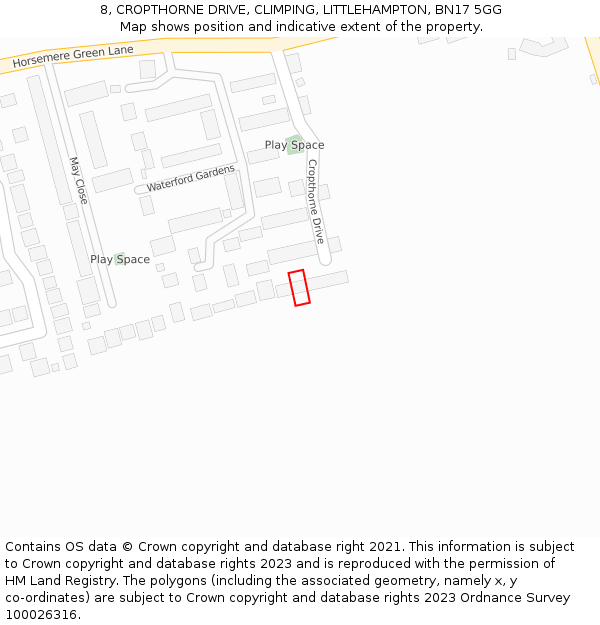 8, CROPTHORNE DRIVE, CLIMPING, LITTLEHAMPTON, BN17 5GG: Location map and indicative extent of plot