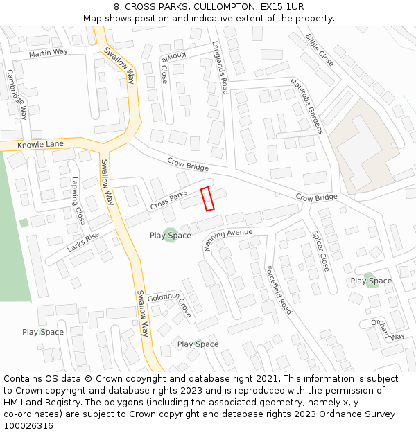 8, CROSS PARKS, CULLOMPTON, EX15 1UR: Location map and indicative extent of plot