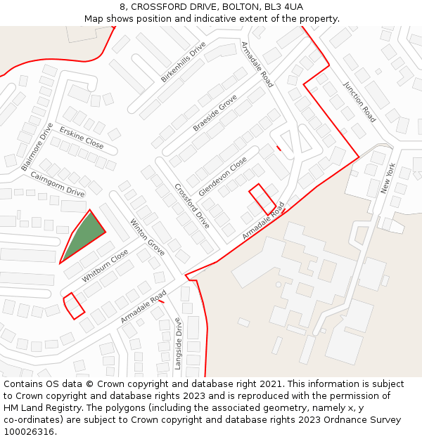8, CROSSFORD DRIVE, BOLTON, BL3 4UA: Location map and indicative extent of plot