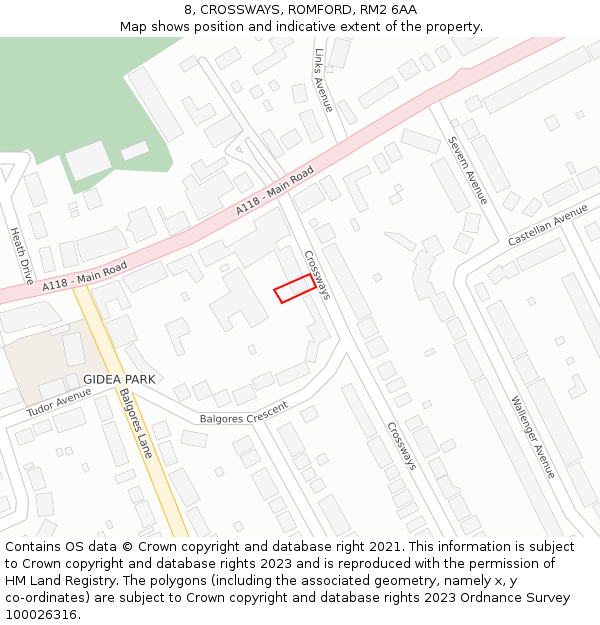 8, CROSSWAYS, ROMFORD, RM2 6AA: Location map and indicative extent of plot