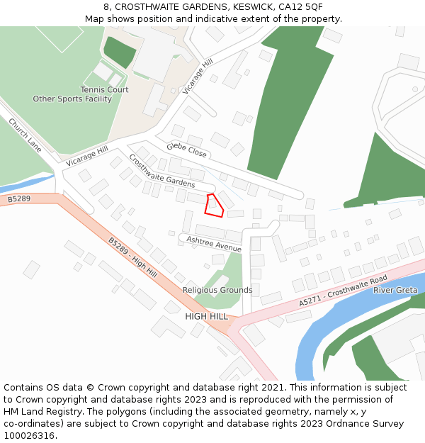 8, CROSTHWAITE GARDENS, KESWICK, CA12 5QF: Location map and indicative extent of plot