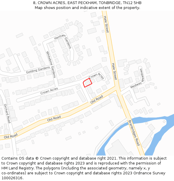 8, CROWN ACRES, EAST PECKHAM, TONBRIDGE, TN12 5HB: Location map and indicative extent of plot