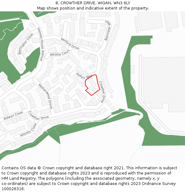 8, CROWTHER DRIVE, WIGAN, WN3 6LY: Location map and indicative extent of plot