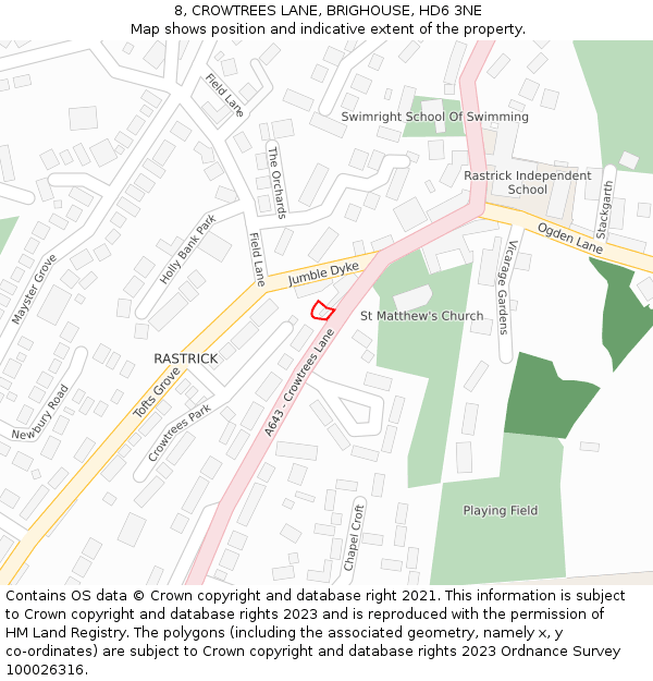 8, CROWTREES LANE, BRIGHOUSE, HD6 3NE: Location map and indicative extent of plot