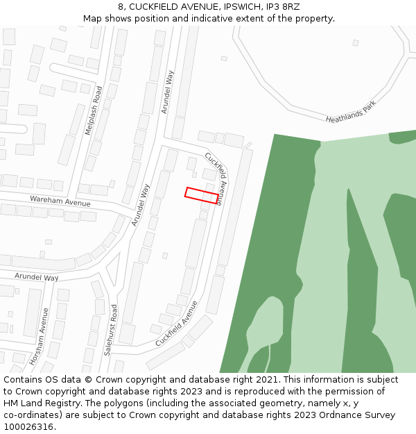8, CUCKFIELD AVENUE, IPSWICH, IP3 8RZ: Location map and indicative extent of plot