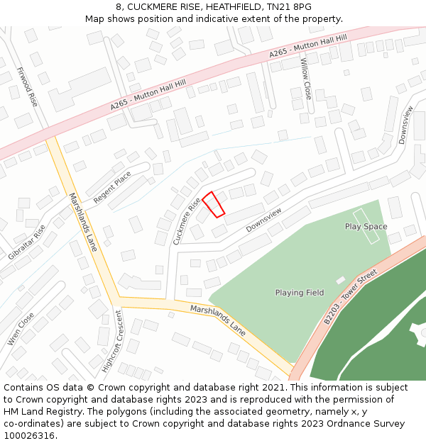 8, CUCKMERE RISE, HEATHFIELD, TN21 8PG: Location map and indicative extent of plot