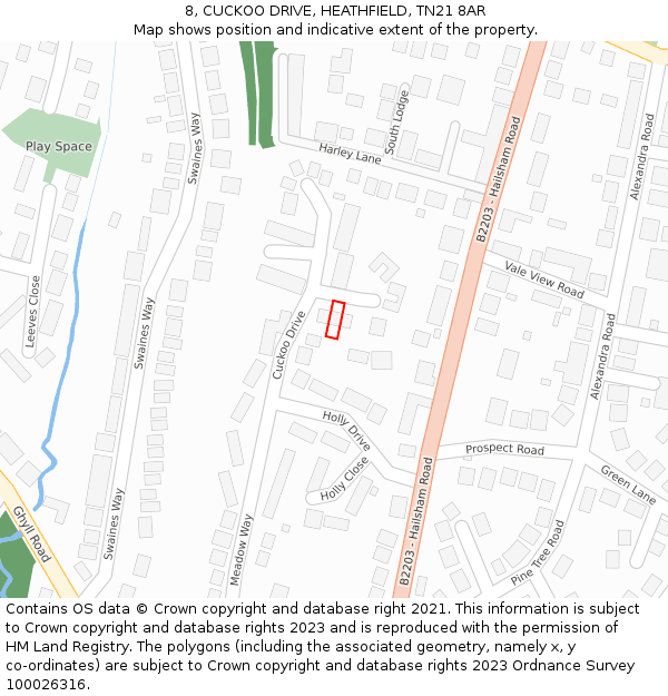 8, CUCKOO DRIVE, HEATHFIELD, TN21 8AR: Location map and indicative extent of plot