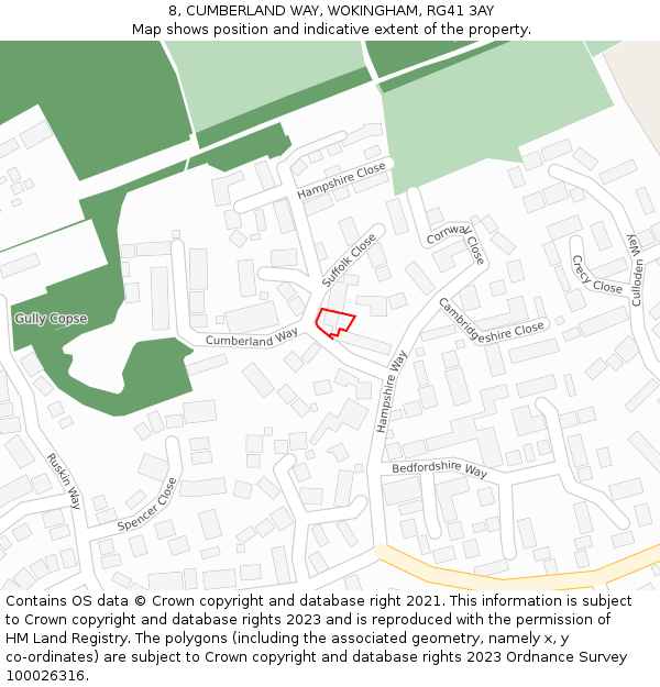 8, CUMBERLAND WAY, WOKINGHAM, RG41 3AY: Location map and indicative extent of plot