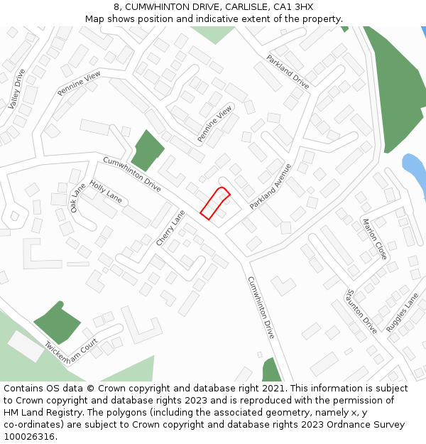 8, CUMWHINTON DRIVE, CARLISLE, CA1 3HX: Location map and indicative extent of plot