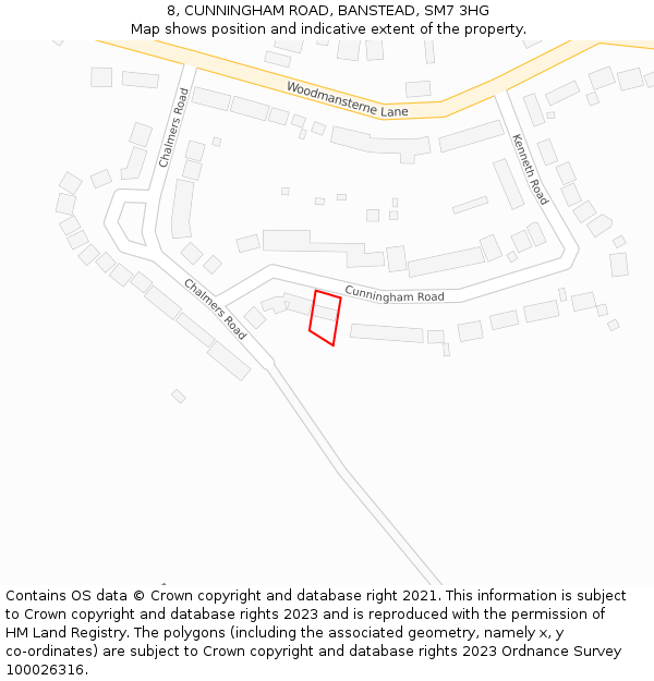 8, CUNNINGHAM ROAD, BANSTEAD, SM7 3HG: Location map and indicative extent of plot