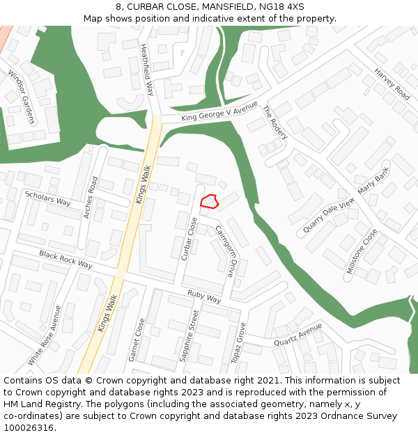 8, CURBAR CLOSE, MANSFIELD, NG18 4XS: Location map and indicative extent of plot