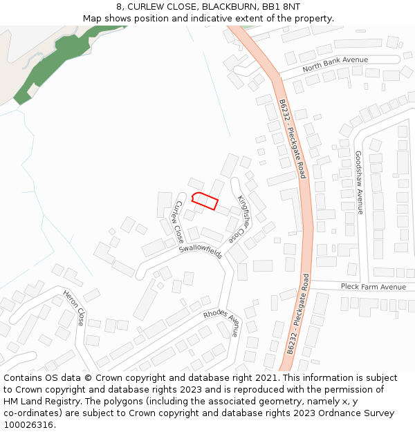 8, CURLEW CLOSE, BLACKBURN, BB1 8NT: Location map and indicative extent of plot