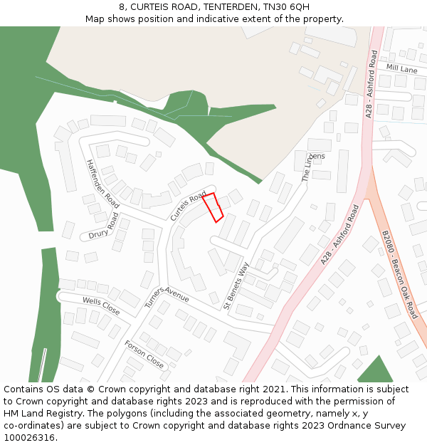 8, CURTEIS ROAD, TENTERDEN, TN30 6QH: Location map and indicative extent of plot