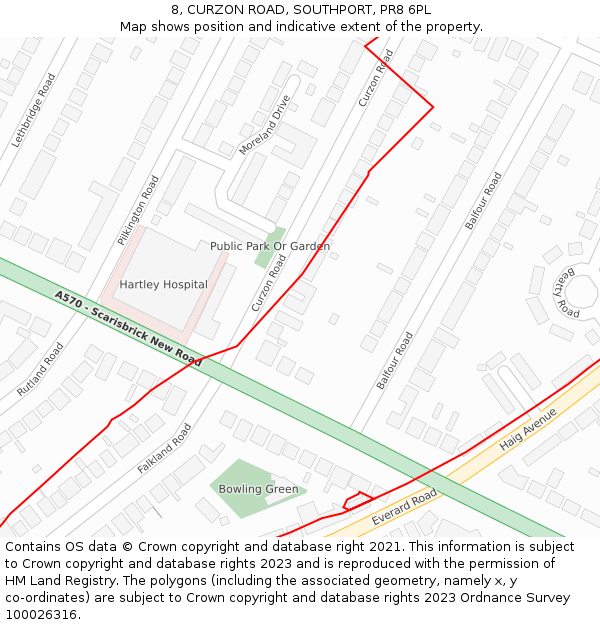 8, CURZON ROAD, SOUTHPORT, PR8 6PL: Location map and indicative extent of plot