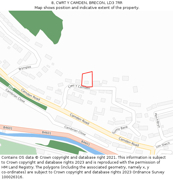 8, CWRT Y CAMDEN, BRECON, LD3 7RR: Location map and indicative extent of plot