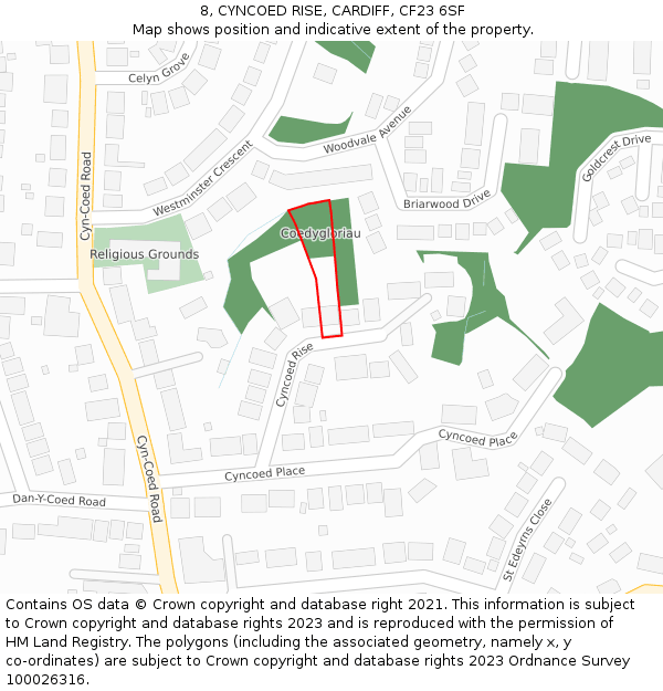 8, CYNCOED RISE, CARDIFF, CF23 6SF: Location map and indicative extent of plot