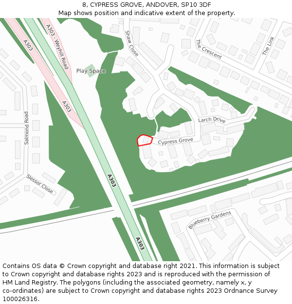 8, CYPRESS GROVE, ANDOVER, SP10 3DF: Location map and indicative extent of plot