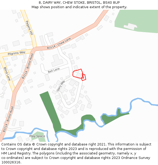 8, DAIRY WAY, CHEW STOKE, BRISTOL, BS40 8UP: Location map and indicative extent of plot