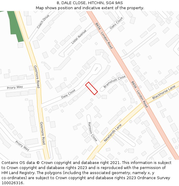 8, DALE CLOSE, HITCHIN, SG4 9AS: Location map and indicative extent of plot