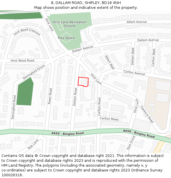 8, DALLAM ROAD, SHIPLEY, BD18 4NH: Location map and indicative extent of plot