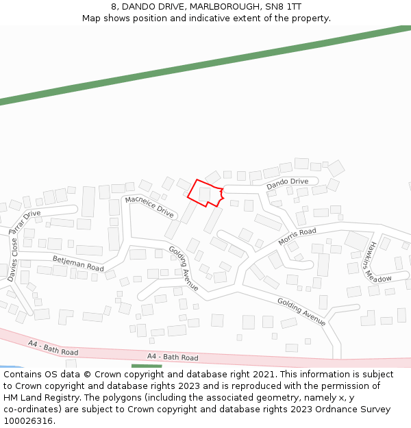 8, DANDO DRIVE, MARLBOROUGH, SN8 1TT: Location map and indicative extent of plot