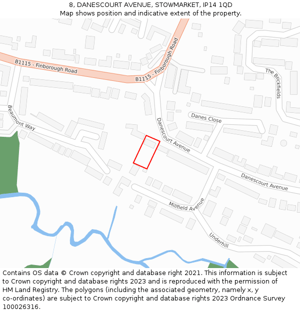 8, DANESCOURT AVENUE, STOWMARKET, IP14 1QD: Location map and indicative extent of plot