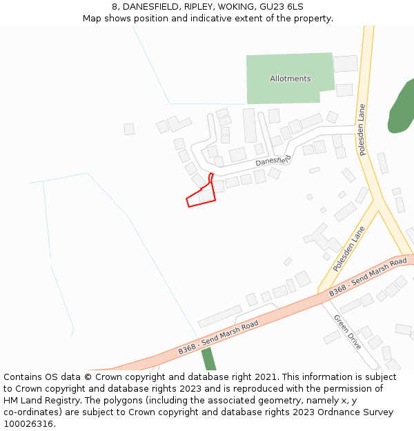 8, DANESFIELD, RIPLEY, WOKING, GU23 6LS: Location map and indicative extent of plot