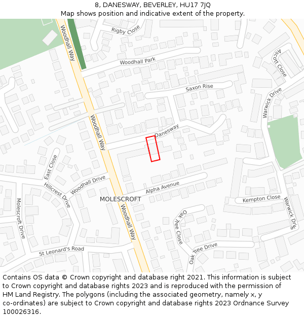 8, DANESWAY, BEVERLEY, HU17 7JQ: Location map and indicative extent of plot