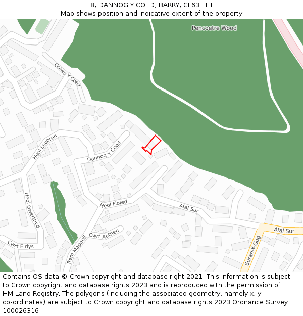 8, DANNOG Y COED, BARRY, CF63 1HF: Location map and indicative extent of plot