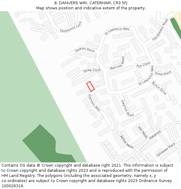 8, DANVERS WAY, CATERHAM, CR3 5FJ: Location map and indicative extent of plot