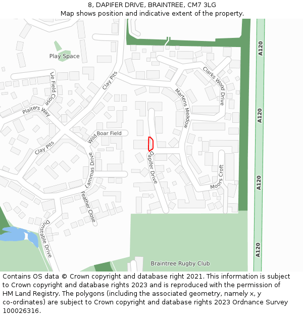 8, DAPIFER DRIVE, BRAINTREE, CM7 3LG: Location map and indicative extent of plot