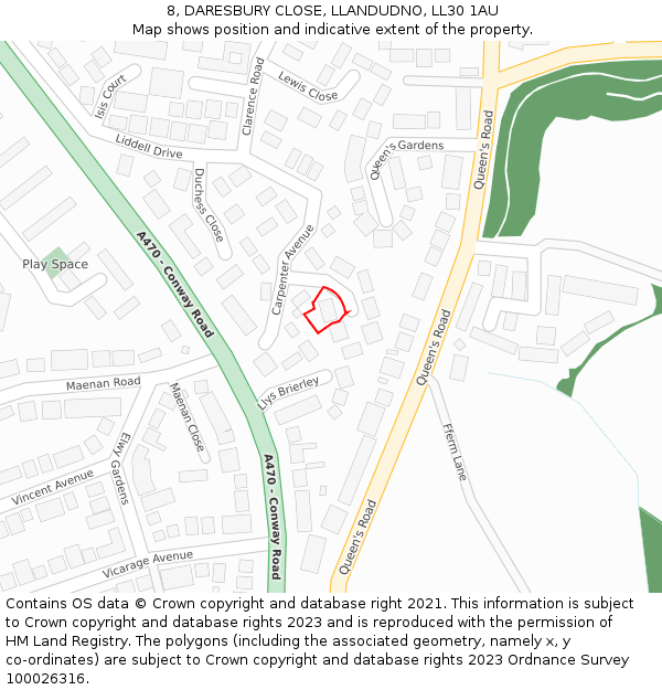 8, DARESBURY CLOSE, LLANDUDNO, LL30 1AU: Location map and indicative extent of plot