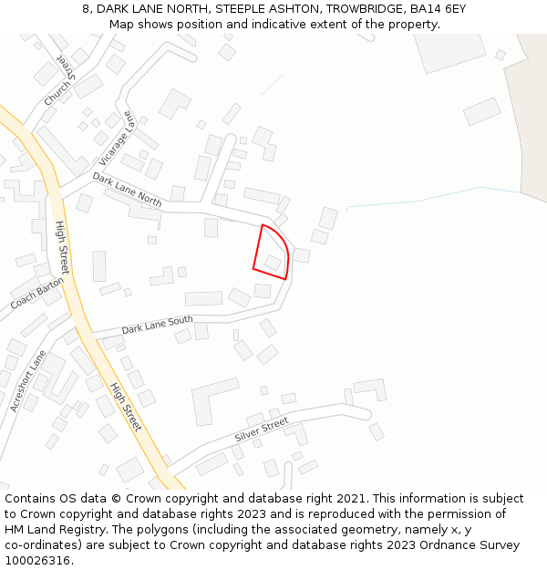 8, DARK LANE NORTH, STEEPLE ASHTON, TROWBRIDGE, BA14 6EY: Location map and indicative extent of plot
